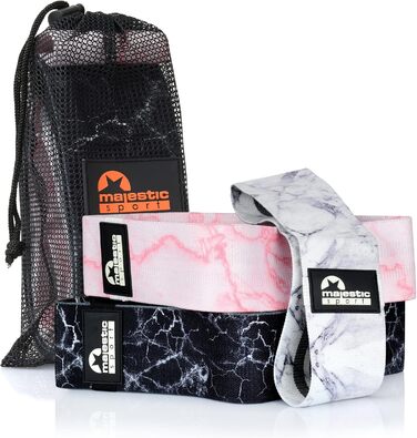Набір еластичних смуг Majestic Sport Booty Band Set: 3 рівні, 3 дизайни, сумка для перенесення. Для фітнесу, тренувань сідниць та стегон. Кольори: мармур (білий, рожевий, чорний)