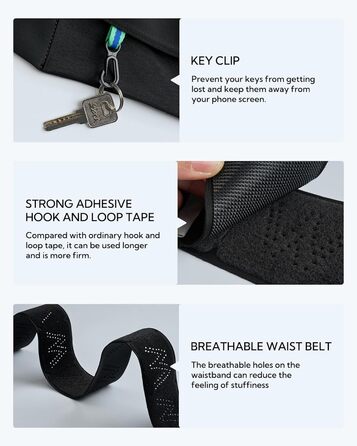 Поясна сумка WATERFLY для бігу та фітнесу: тримач для телефону на пояс для чоловіків та жінок, чорний