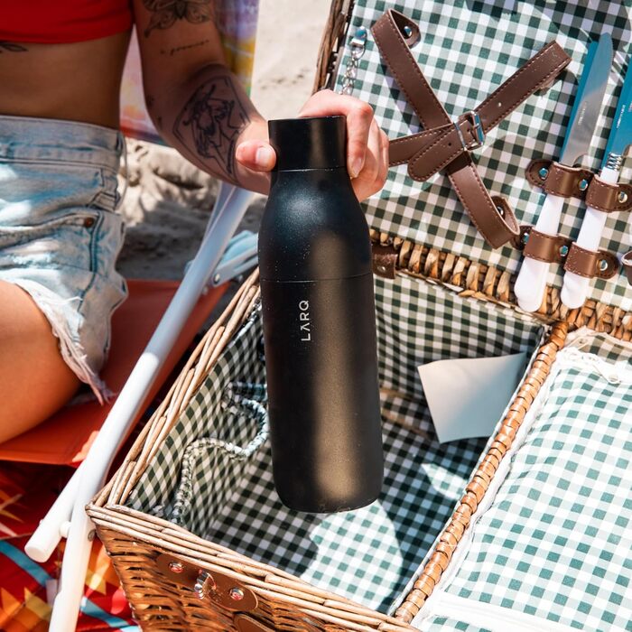 Термобутилка LARQ Twist Top 500 мл, ізольована сталева, BPA-free, для води, збереження температури, чорна, для офісу, подорожей, кемпінгу