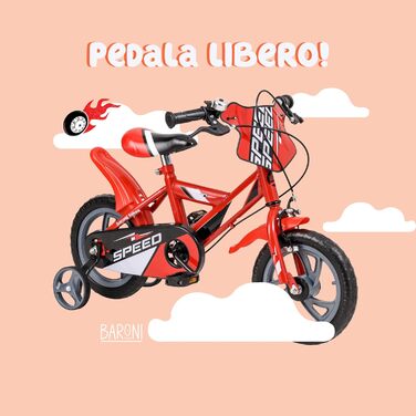 Дитячий велосипед Baroni Toys з додатковими колесами, сталевий, спортивний, для дітей 4-7 років, 12/14/16 дюймів, червоний