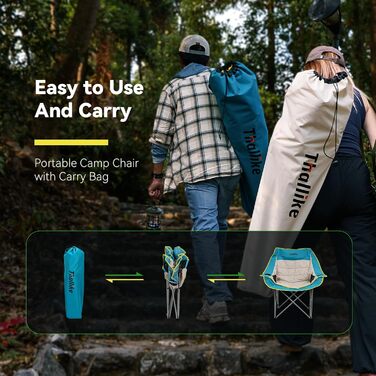 Великий складаний стілець для кемпінгу Thallike, XL, з підлокотниками, для дорослих, блакитний