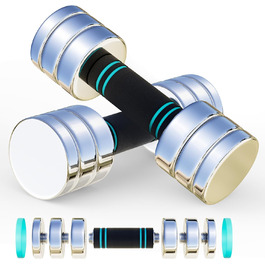 Регульовані гантелі 15 кг, 10 кг, 5 кг - Набір гантелей 2 шт. з компактним сталевим корпусом та пінополіуретановим грифом - Фітнес гантелі для дому 2 x 5 кг (блакитні)