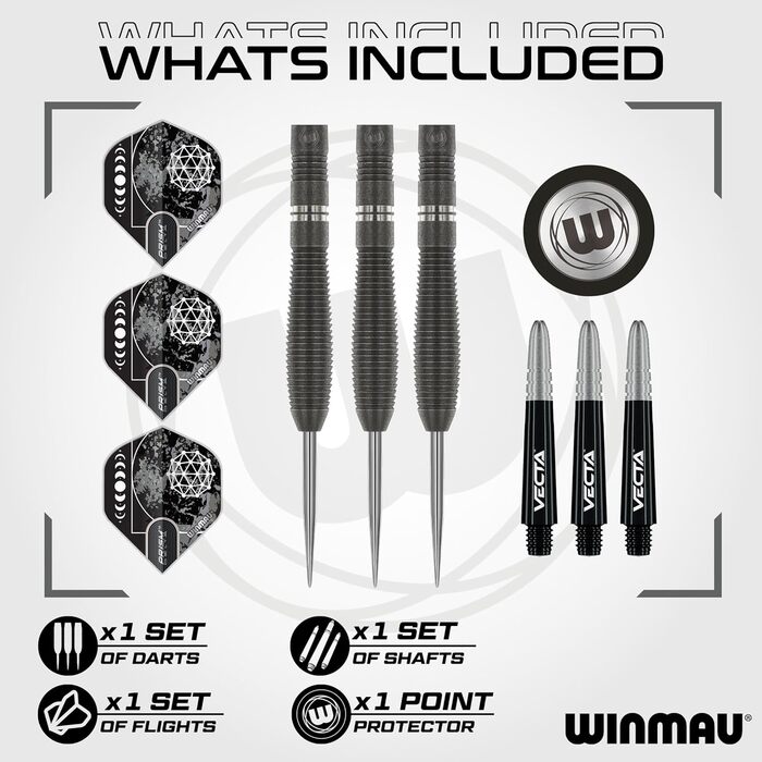 Дартс набір WINMAU Callisto 90% вольфрам, сталевий наконечник, професійний, з крилами та стрижнями, 22-26 г, 3 варіанти