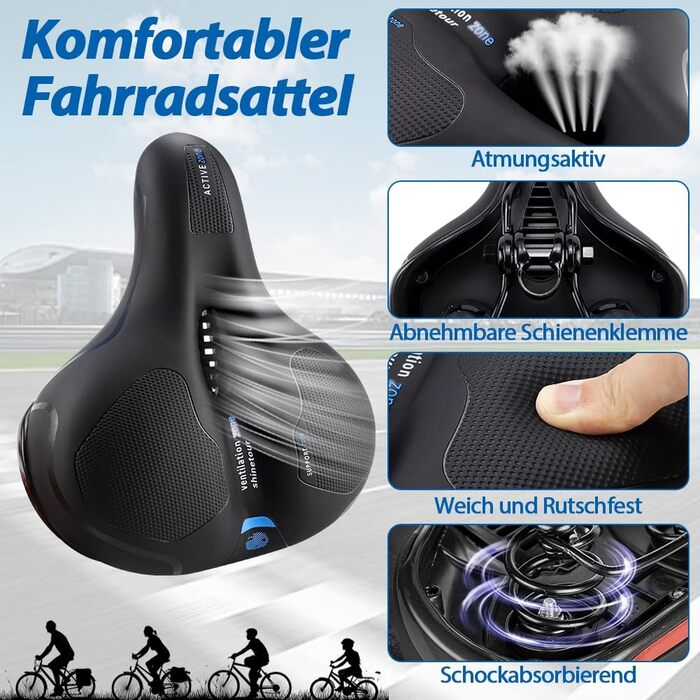 Велосипедне сідло Cloud Comfort Pro 2.0: М'яке, ергономічне, з пам'яті ефектом, амортизуюче, дихаюче. Підходить для чоловіків, жінок та дітей. City, Mountain Bike, з підвіскою.