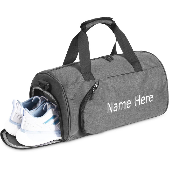 Персоналізована вишита спортивна сумка для подорожей з відділенням для взуття та вологих речей, сіра