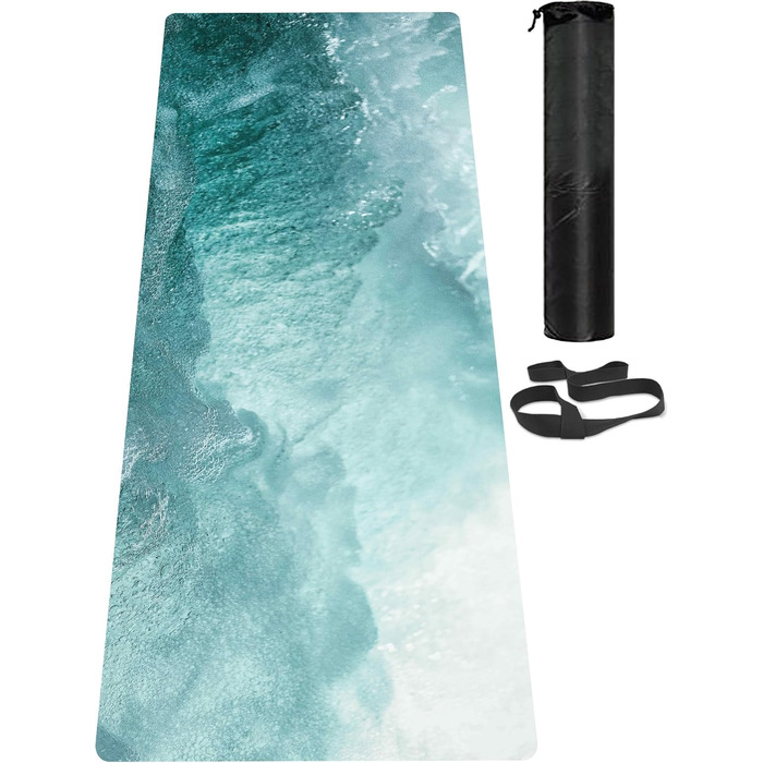 Килимок для йоги LaiEr, неслизький, екологічний, з ручкою для перенесення, товщина 6 мм, 183 x 61 см, для йоги, пілатесу та фітнесу (Water)