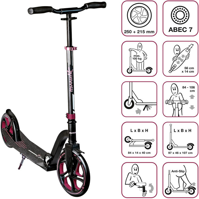 Самокат алюмінієвий MUUWMi Pro, 250/215 мм, ABEC 7, регульований, сертифікат GS
