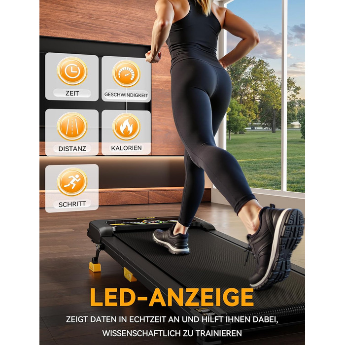 Біговий тренажер з нахилом 10%, Компактний біговий стіл для дому та офісу, Walking Pad, вантажопідйомність 150 кг, 2.5HP тихий мотор, портативна бігова доріжка з пультом керування 1-6 км/год, жовтий