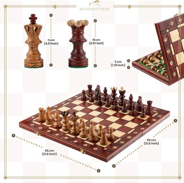 Ексклюзивний дерев'яний шаховий набір AMBASSADOR DE LUXE CHERRY 54 см, ручна робота, преміум-якість, класична гра