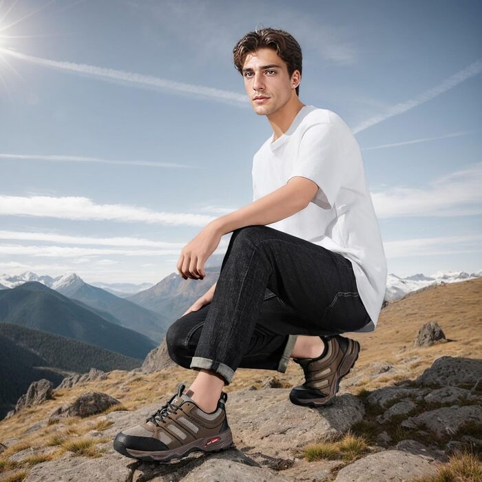 Черевики для хайкінгу чоловічі, дихаючі, трекінгові, легкі, з антиковзким покриттям, спортивні, зелені (колір: коричневий, розмір: 47 EU)