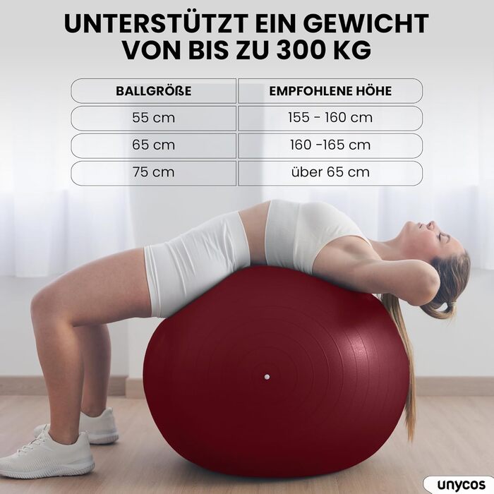 Фітбол Unycos 65 см для фітнесу, йоги, пілатесу, балансу та силових тренувань. З насосом, BPA-Free, антивибуховий. Рожевий #10