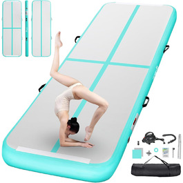 FBSPORT Airtrack Matte - килимок для гімнастики та йоги, 200x100x10 см, світло-зелений