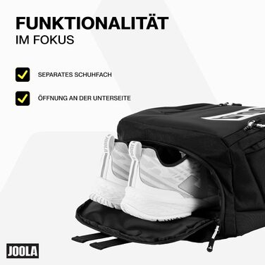 Спортивний рюкзак JOOLA Vision II для настільного тенісу та піклболу, чорний (відділення для ноутбука, взуття та пляшки, 600D поліестер, 50x31x20 см)