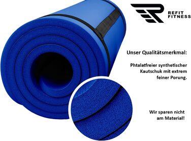 Гімнастичний килимок REFIT FITNESS 190x60 см, антиковзкий, NBR, 10-15 мм, для йоги, пілатесу, зі стрічкою та сумкою, PainProtect & SmartCell
