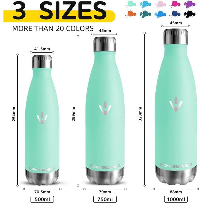 Фляга для води 750 мл з нержавіючої сталі, не протікає, BPA-Free, термофляга з подвійними стінками, для фітнесу, туризму, кемпінгу, спорту, велосипеда, моховий зелений колір