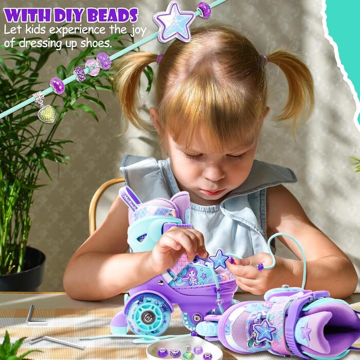 Дитячі ролики Meerjungfrau для дівчаток, 4 розміри, регульовані, з підсвічуванням, 3 колеса, фіолетовий