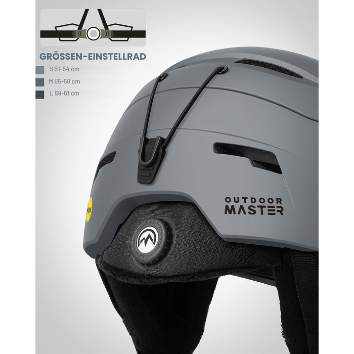 Шолом для гірських лиж та сноуборду OutdoorMaster ELK MIPS з OTG-маскою, матовий сірий, розмір M