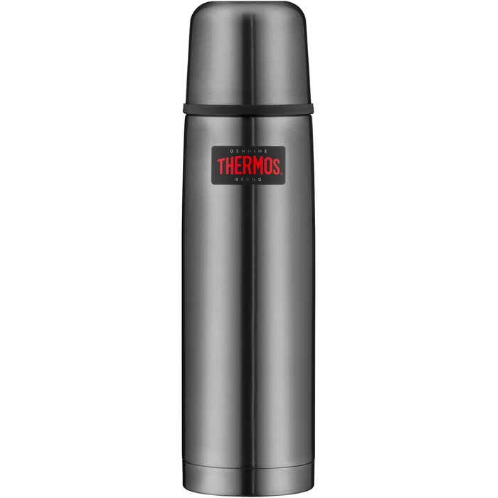 Термос пляшка Thermos Light & Compact 0,75 л, сталева ізоляційна фляга сірого кольору з чашкою, зберігає тепло 18 год/холод 24 год, не пропускає рідину, без BPA, можна мити в посудомийці