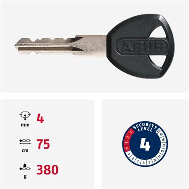Ланцюговий замок для велосипеда ABUS Steel-O-Chain 4804K, спеціальна сталь, рівень безпеки 4, червоний, 75 см