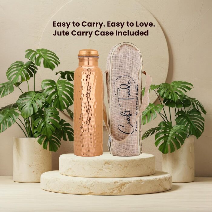 Куперна пляшка для води, 1000 мл, з кришкою та сумкою, витікає захищена, для йоги та офісу (1 шт., натуральний мідь)