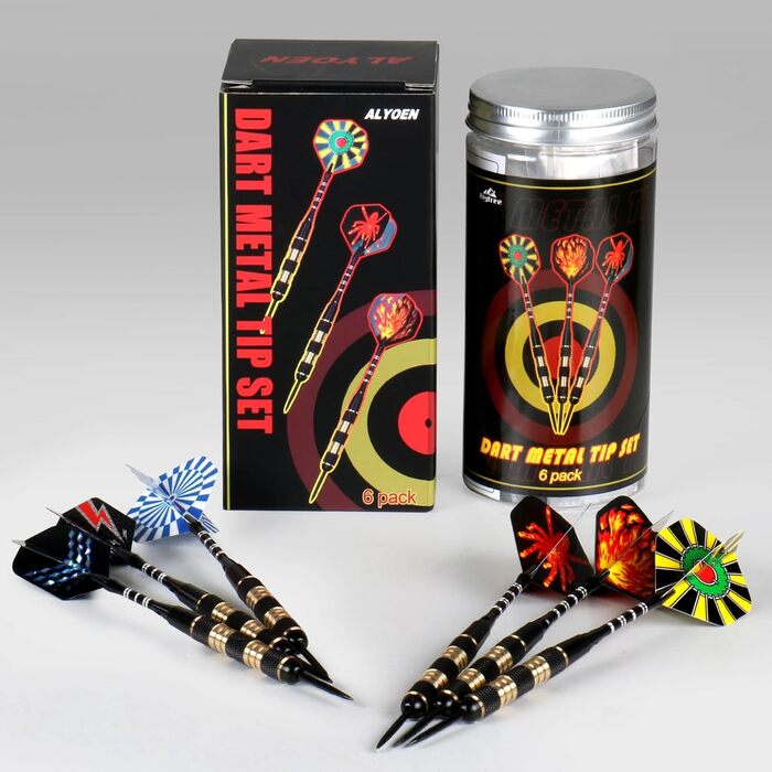 Професійні дротики Alyoen Metallspitze (6 шт) 20/24/26 г з алюмінієвими стеблями, пір'ями, точилом та захистом для польотів