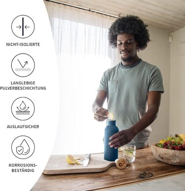 Сталева пляшка для води Bambaw 1л | Багаторазова еко-пляшка | Для кемпінгу та походів | Без пластику | Спортивна пляшка, не протікає (500 мл, Азур-блакитний)