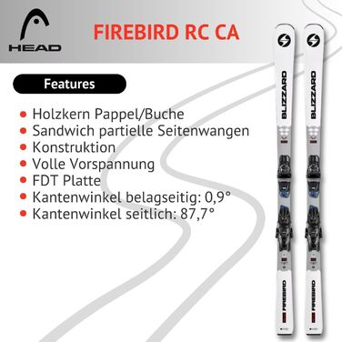 Лижі гірськолижні Blizzard Firebird RC CA з кріпленням TPC 10 Demo Z3-10 - для досвідчених та хороших лижників - гоночний карвер для підготовлених трас