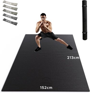 APBEAR килимок для йоги XXL 213×152×0,8 см, фітнес-мат для спорту, нековзкий, високої щільності, ультра міцний, PVC, для гімнастики, стійкий до взуття, чорний