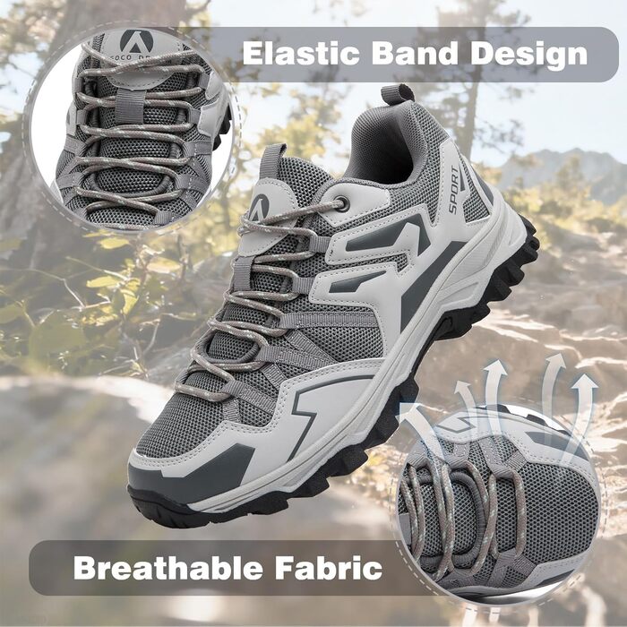 Чоловічі туристичні черевики для трекінгу та хайкінгу. Легкі похідні черевики для кемпінгу та трейлраннінгу (40 EU, Сірий)