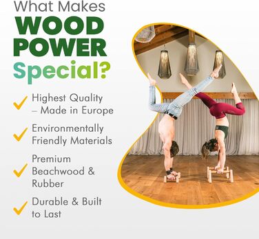 Дерев'яні бруси WOODPOWER PowerBars для віджимань, йоги та каллістеніки, нековзкі, для приміщення і вулиці, захист суглобів, комплект XS+XL