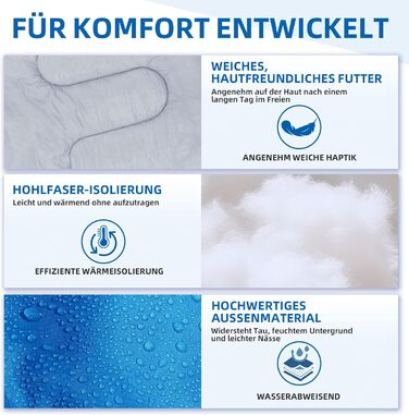 Спальний мішок Clostnature для кемпінгу та подорожей - Легкий, компактний, 3-сезонний, блакитний (0.9 кг)