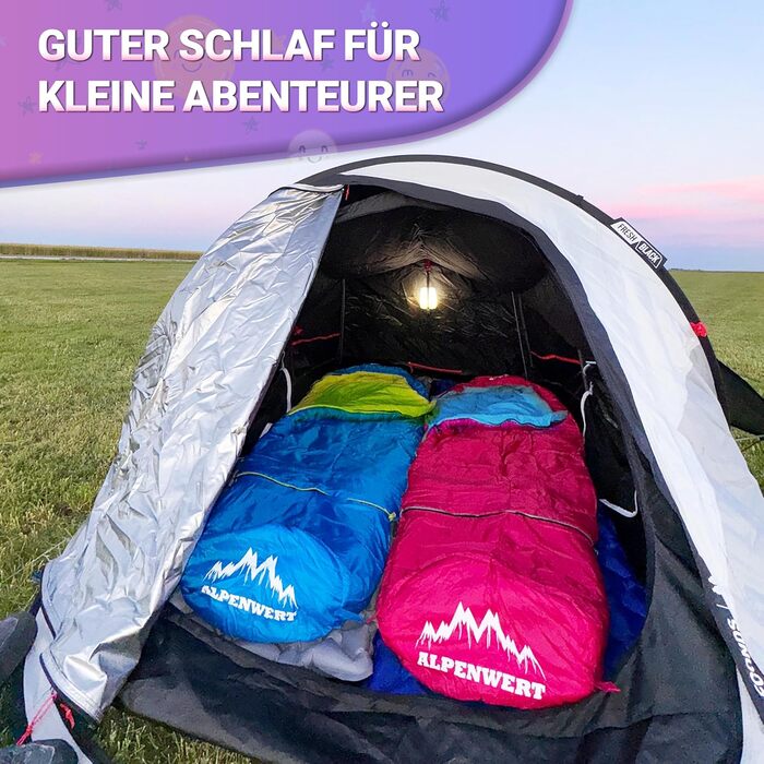 Дитячий спальний мішок Alpenwert® для літа – росте разом з дитиною! [130–170см] – Вага 920г, компактний [32×19см] – Ідеально для кемпінгу, фестивалів, відпочинку на природі – спальний мішок-кокон для дітей від 6 років, рожевий/світло-блакитний