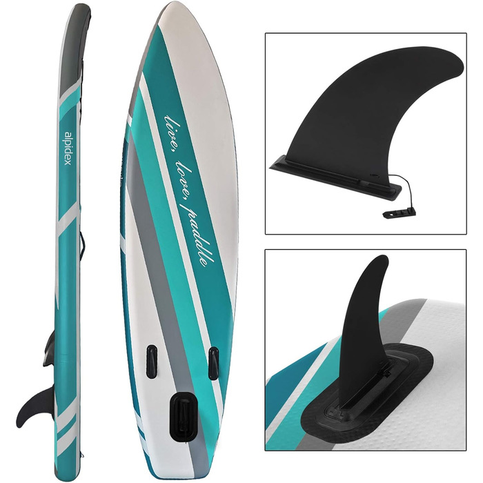 Надувна SUP-дошка ALPIDEX 320×76×15 см, комплект: весло, плавці, насос, рюкзак, ремкомплект, до 200 кг