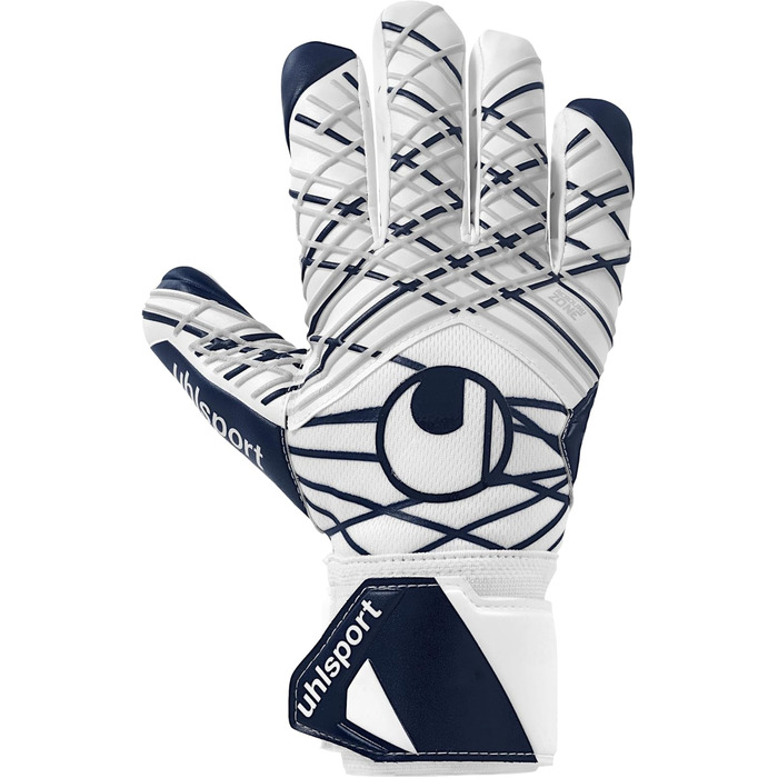 Воротарські рукавички uhlsport Supersoft HN - професійні для чоловіків та хлопчиків, з фіксацією пальців, білі/сині/срібні