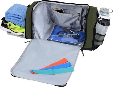 Спортивна сумка FocusGear Ultimate Gym Bag 2.0, водостійка, 10 відділень, середня, зелена, 29,8×26,7×50,8 см