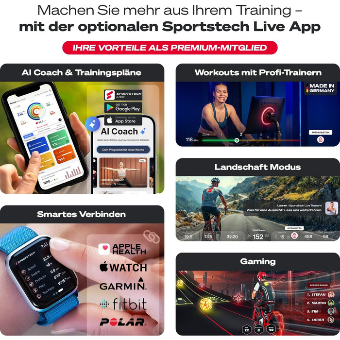Sportstech sBike Lite: Розумний велотренажер з LED-дисплеєм та інтегрованим додатком для Full Body Workout - Німецька якість
