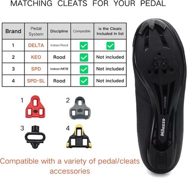 Чоловічі велотуфлі Milazzo для шосе, MTB та велотренажера – дихаючі, сумісні з SPD, SPD-SL, Look Delta, чорний, 45 EU