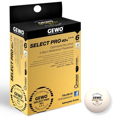 М'ячі для настільного тенісу GEWO Select PRO 3 зірки, 40+ мм, пластик, ITTF, 6 шт.