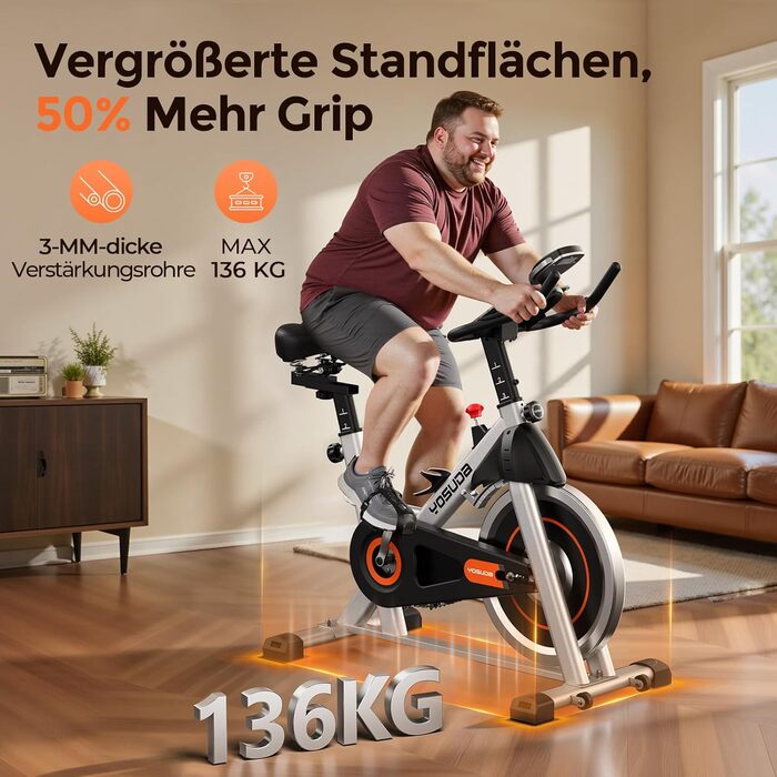 YOSUDA Магнітний велотренажер - тихий велоергометр для дому з LCD-дисплеєм, 136 кг, срібний