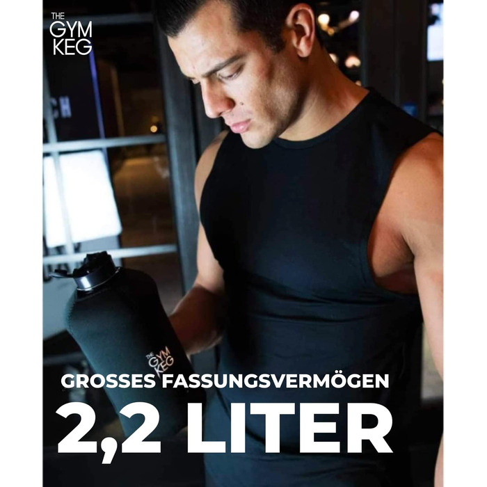 Гімнастична пляшка для води Gym Keg 2.2L з сумкою та ручкою. Спортивна пляшка для фітнесу, йоги, екологічна, BPA Free (Чорний Stealth)