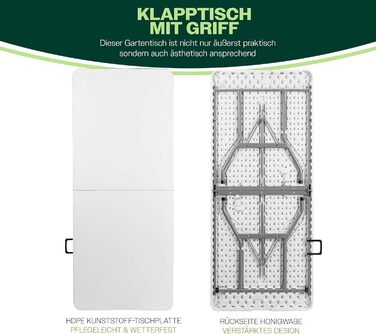 Складаний туристичний стіл Blumixx 180x74x74 - Легкий, стійкий, для кемпінгу, саду, балкону, фестивалів та відпочинку на природі.