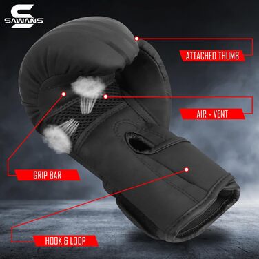 Боксерські рукавички для дітей Sawans: тренування, MMA, кікбоксинг, муай-тай, 6 унцій, чорний колір