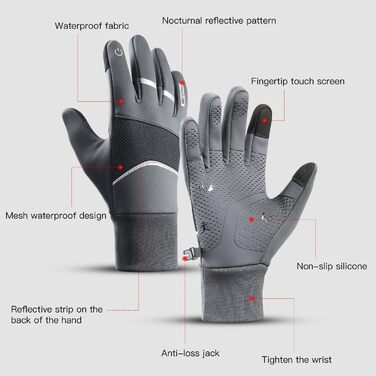 Чоловічі зимові рукавички KynciLOR Winterhandschuhe - теплі, сенсорні, велосипедні, для катання на лижах та роботи (XL, сірі)
