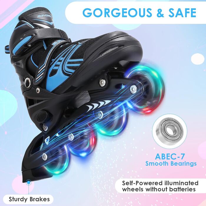 Інлайнерожі TOMSHOO з LED-колесами, регульовані, для дітей та дорослих, блакитні