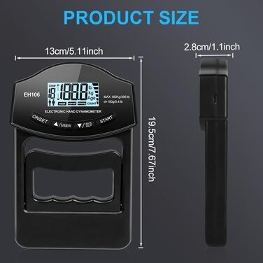 Електронний динамометр для вимірювання сили хвата, USB, 180 кг