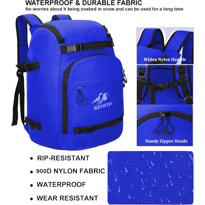 Чохол для лиж KEOFID: універсальний, 50L, для жінок та чоловіків, синій