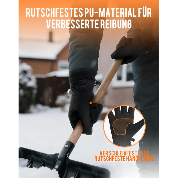 Водонепроникні зимові рукавички для чоловіків та жінок, теплі термо-рукавички для велосипеда з сенсорним екраном, з плюшевою підкладкою, вітронепроникні та неслизькі для катання на лижах, активного відпочинку, бігу та піших прогулянок, чорний колір, розмі