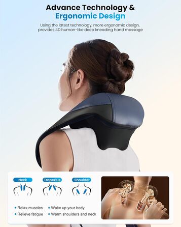 Масажер для шиї та плечей Comfier 2026 з графеновим підігрівом, 4D Shiatsu, бездротовий, для глибокого масажу шиї, плечей та спини, подарунок для жінок та чоловіків, темно-синій
