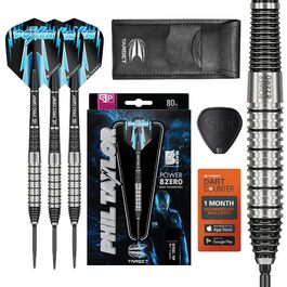 Дарти сталеві Target Darts Phil Taylor Power 8-Zero (80% вольфрам, 22/24/26г) + Swiss Point наконечники, Pro Grip шафти, No.6 пір'я