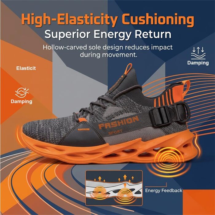 Кросівки чоловічі/жіночі спортивні для бігу та фітнесу Turnschuhe G133 сіро-помаранчеві, дихаючі, легкі, з амортизацією, розмір EU 43